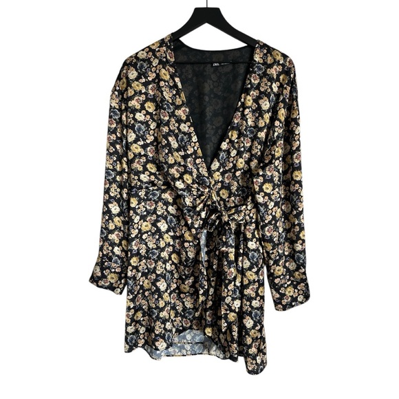 ZARA Yellow Floral V Neck Wrap Dress Long Sleeve Romper - Picture 3 of 9